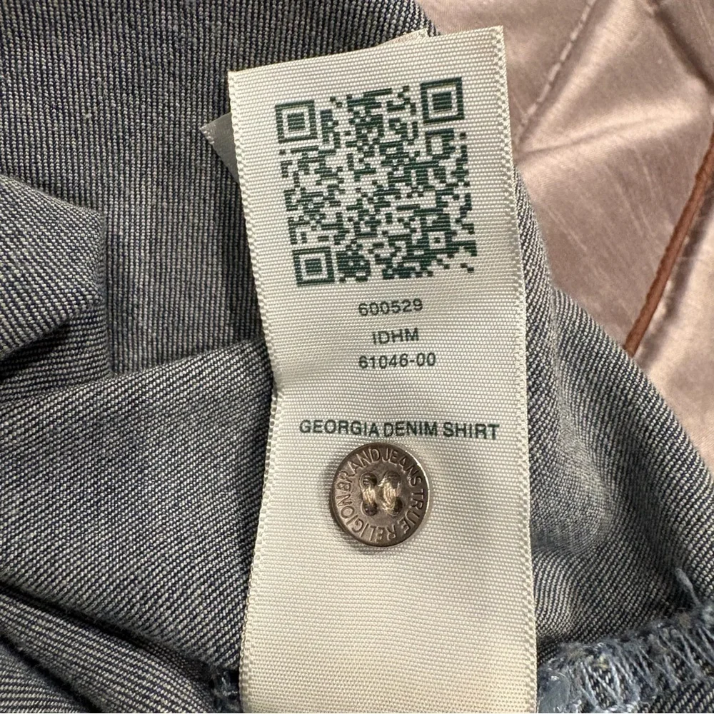 True Religion Georgia Denim Glitter button Shirt Cozy Fireside Wash XL - Picture 10 of 10